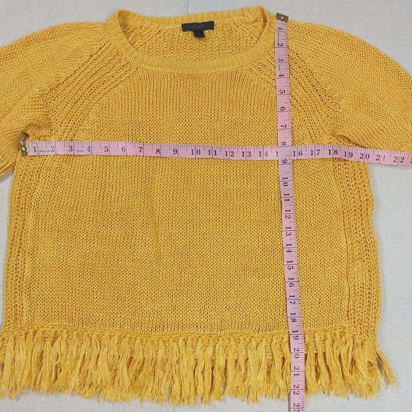 J. Crew Sweater Size Medium Yellow Linen Crew Neck Short Sleeve Tasseled - Picture 6 of 16